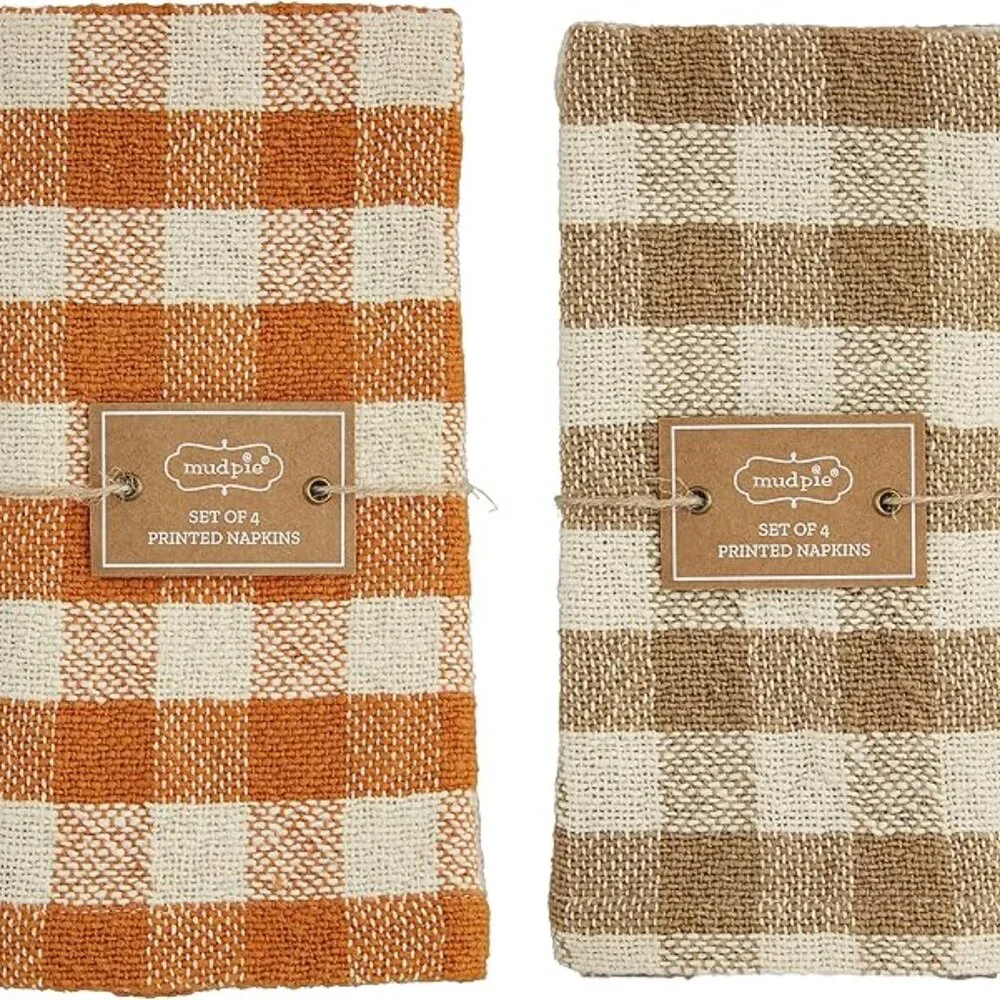 Mud Pie Tan Plaid Napkin Set of Four/NWT